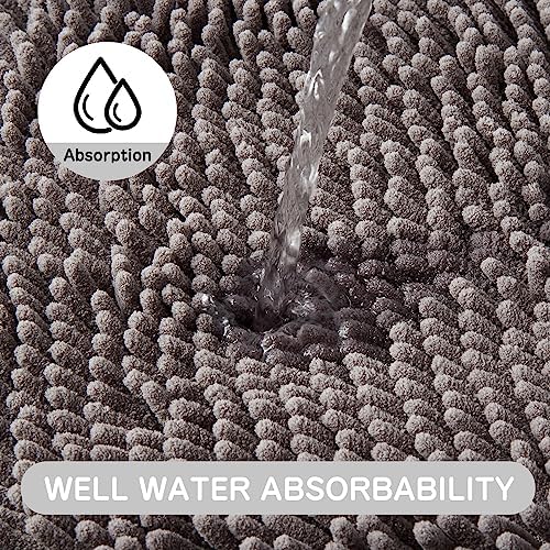 Gray Chenille Bathroom Rugs Set 2 Piece - Non Slip Absorbent Bath Mat