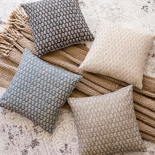 Foindtower Decorative Floral Print Throw Pillow Covers 20×20 Ivory