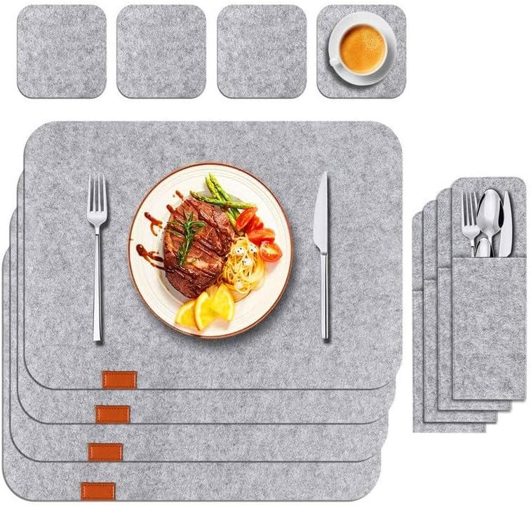 HERCHR Placemats Set of 24, Placemat with Coasters Tableware Bag Heat