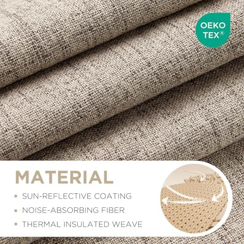 Joydeco 100% Blackout Curtains for Bedroom, Natural Linen Curtains