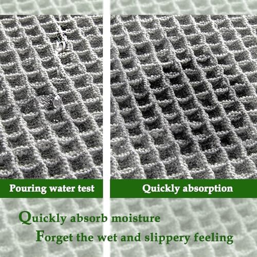 ZALL Grey Waffle Bath Mat,Super Absorbent Non Slip Long Bathroom