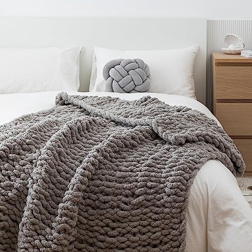 Gray Chunky Chenille Knit Throw Blanket 50x60 Inch Sofa Bed Couch