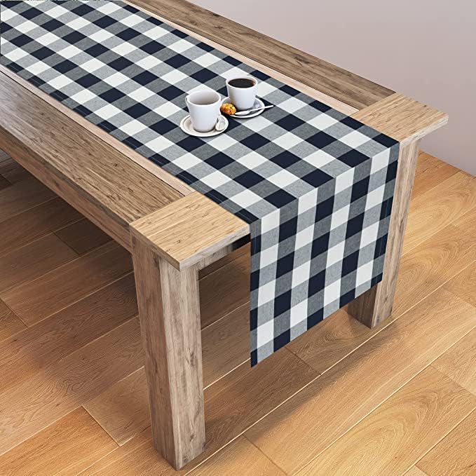 GFI LINEN CLUBS 100% Cotton Buffalo Check Table Runner - 90 Inch