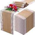 Hortsun 12 Pcs Burlap Table Runners White Lace 12 x 108