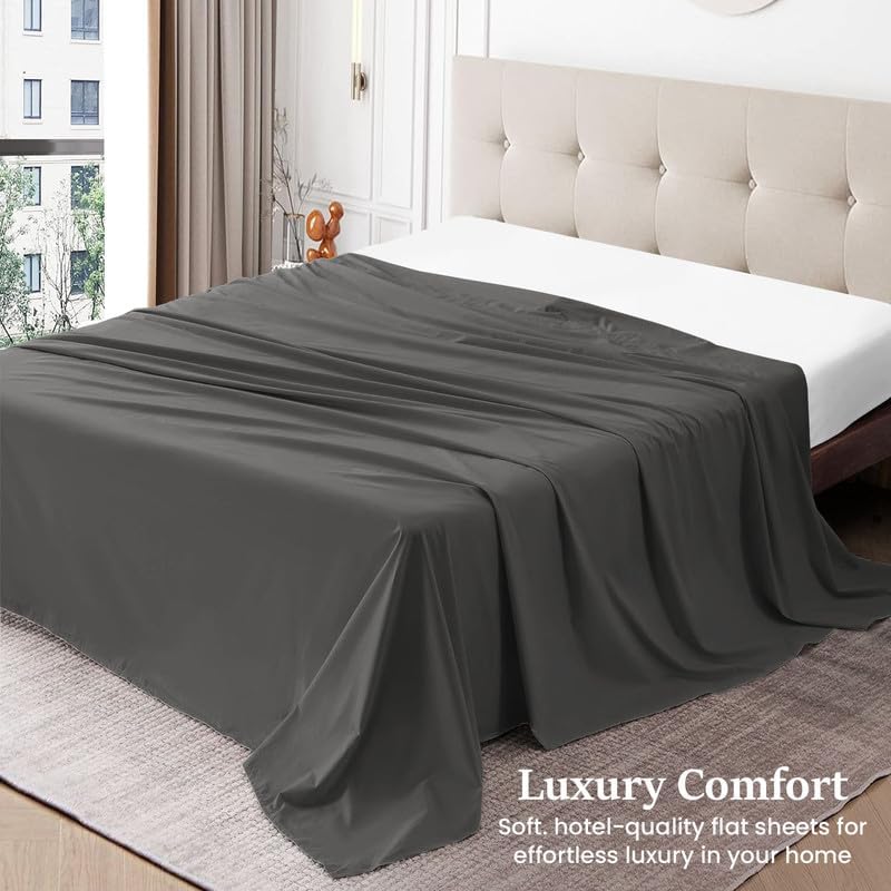 Full (81x96) Size Flat Sheet Only (Solid, Dark Grey) Pima Cotton, 1000