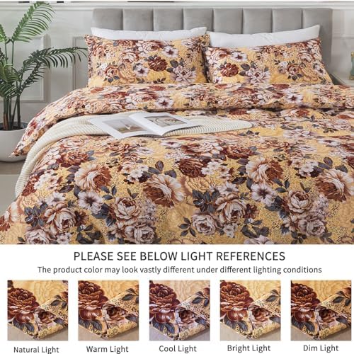 FADFAY Duvet Cover Set Queen Size 100% Brushed Cotton, Luxury Peony