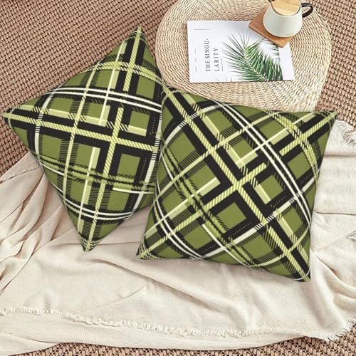 Black Green Plaid Throw Pillow Covers Set of 2 22x22