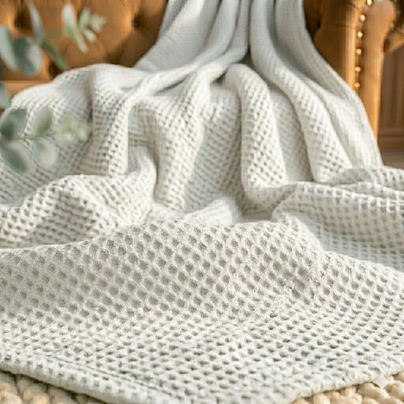 100% Cotton Waffle Weave King Size Blanket, Ultra Soft Lightweight