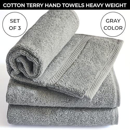 Gray 100% Cotton Bath Hand Towels for Bathroom - Thick Luxury Soft