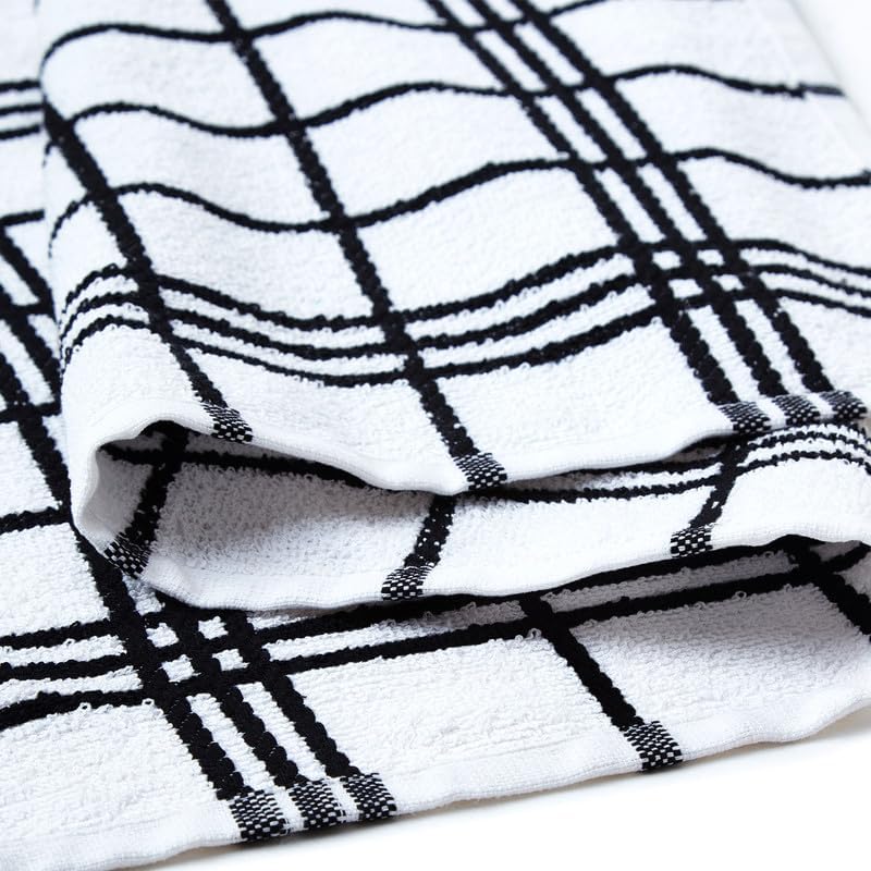Encasa XO Terry Cloth Kitchen Towels, Dish Cloths 12"x12" Terry Black