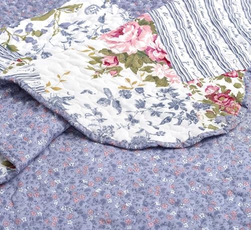Brilliant Sunshine Rose Violet Patchwork Quilt Set, Full/Queen Size