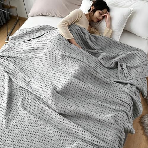 Bamboo-Cotton Waffle Weave Blanket, Lightweight Cotton Waffle Weave