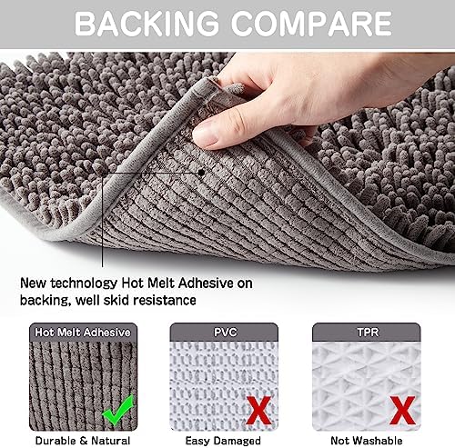 Gray Chenille Bathroom Rugs Set 2 Piece - Non Slip Absorbent Bath Mat