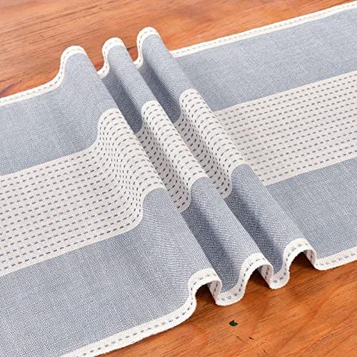 Wracra Linen Table Runner, Stripe Table Runners 48 Inches Long Blue