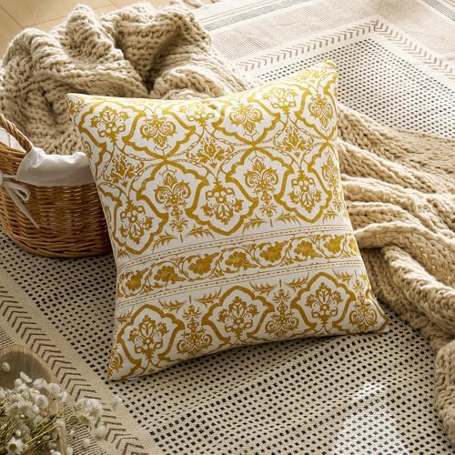 Decorative Vintage Pillow Covers 20x20: Mustard Yellow Floral Throw