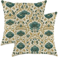Vintage Floral Pillow Covers Set of 2, Teal and Gold Botanical Print