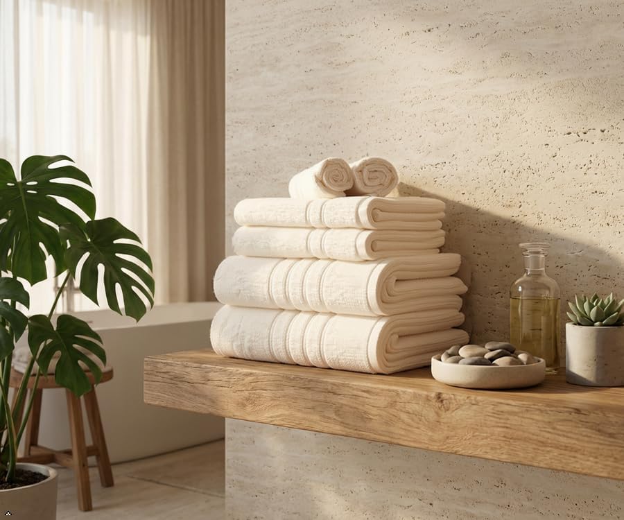 6 Piece Bath Towel Set, 100% Cotton 550 GSM Towel Set: Ivory