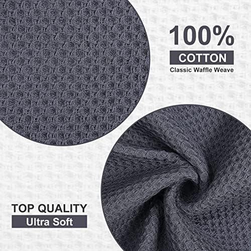 Kitinjoy 100% Cotton Waffle 12-Pack Kitchen Towels, 12" x 12", Dark