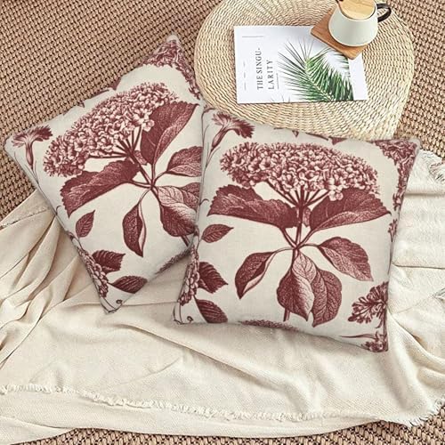 Burgundy Red Floral Pillow Covers 18 x 18 Inch Set of 2 Vintage