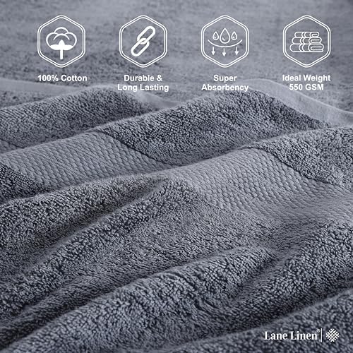 LANE LINEN Towel Set Quick Dry 100% Cotton 4 Piece Soft - Cool Grey