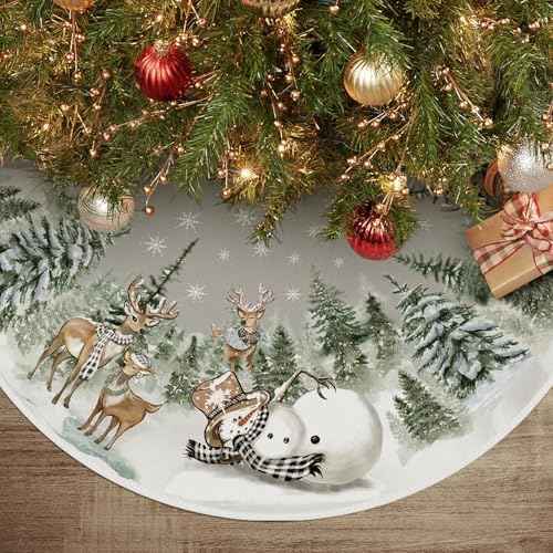 AVOIN colorlife 36 Inch Snowman Reindeer Tree Skirt
