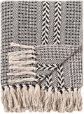 Chardin home Recycled Cotton Throw, Black & Cream, 50x60 in, Large