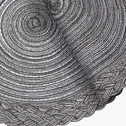 SHACOS Round Placemats Set of 4 Boho Braided Border 15 inch Circle