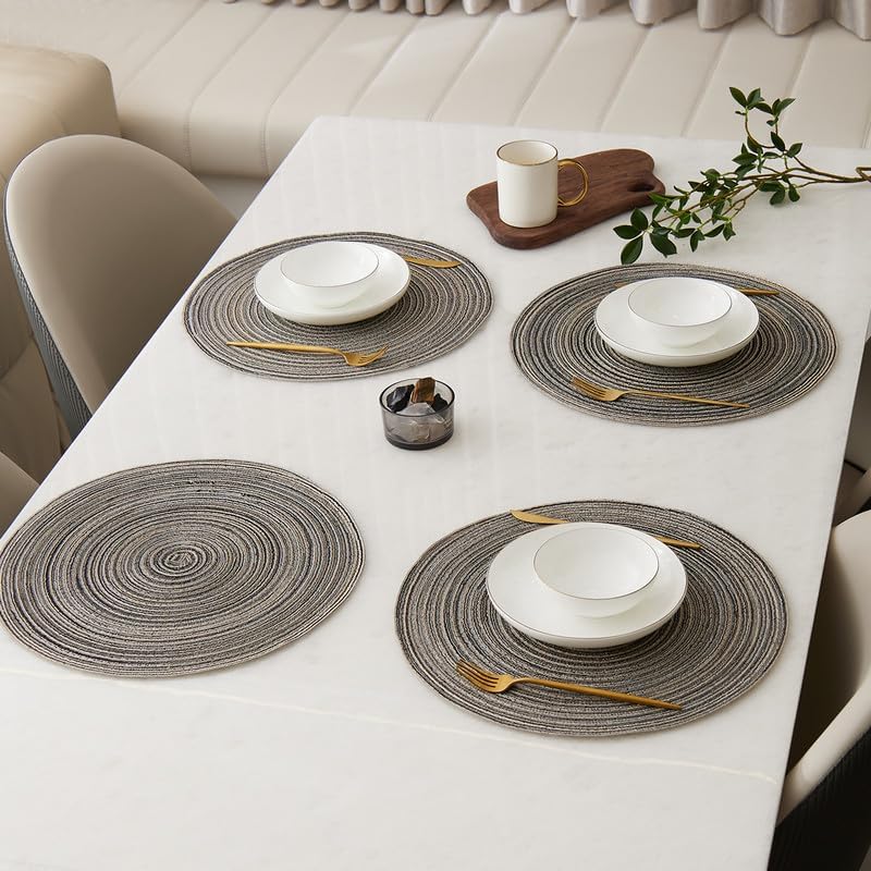 8 Pcs Round Braided Placemats & Coasters Set, 15 Inch Heat Resistant