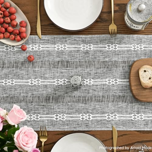 Artoid Mode Dark Grey Farmhouse Embroidered Hollow Table Runner