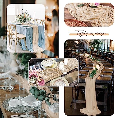 6 Pack Beige Cheesecloth Table Runners, 35x120 Inch