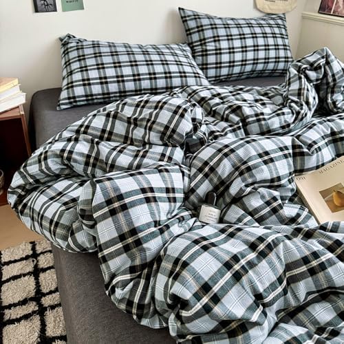 HighBuy Grey Gingham Plaid Duvet Cover King Size 3 Pieces – Comfy Soft