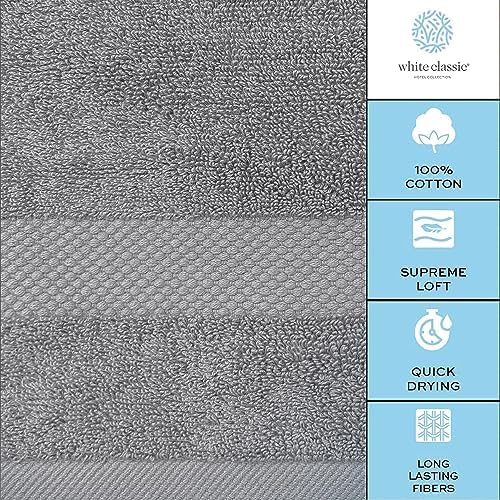 White Classic Luxury Light Gray Hand Towels - 16x30, Turkish Cotton