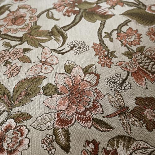 Beige Floral Jacquard Blackout Curtains 72 Inches Long 1 Panel for