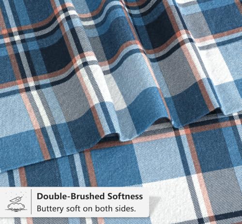 RUVANTI 100% Cotton Flannel Sheets King Size, 4 PCs Bed Sheets