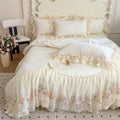 Lace Embroidered Bedding Set, 4-Piece 100% Washed Cotton Duvet Cover