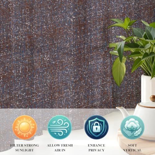 Vintage Sepia Sheer Curtains for Living Room 96 inch Length 2 Panels
