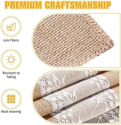 Chumia 12 Pcs 12 x 108 Inch Wedding Burlap Table Runners with White