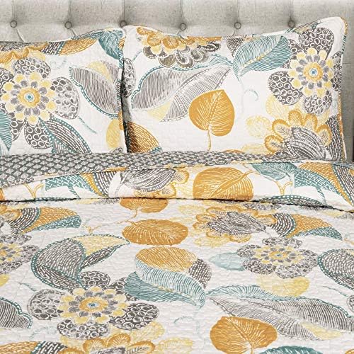 Lush Decor Layla Reversible Cotton Quilt King Size 3 Piece Set Yellow
