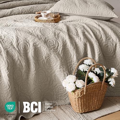 WDCOZY Beige 100% Cotton Quilt Queen Size Bedding Sets with 2 Pillow