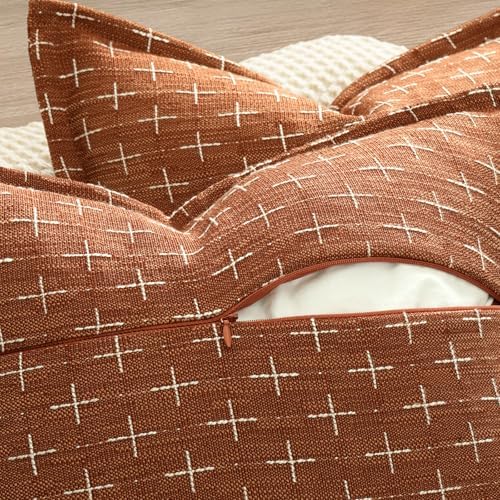 ZWJD Fall Pillow Covers 18x18 Set of 2 Soft Polyester Textured Rust