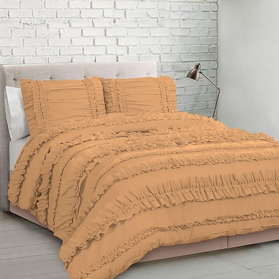 5 Piece Full Ruffles Layers Duvet Cover Set with Zipper Closure, 100%