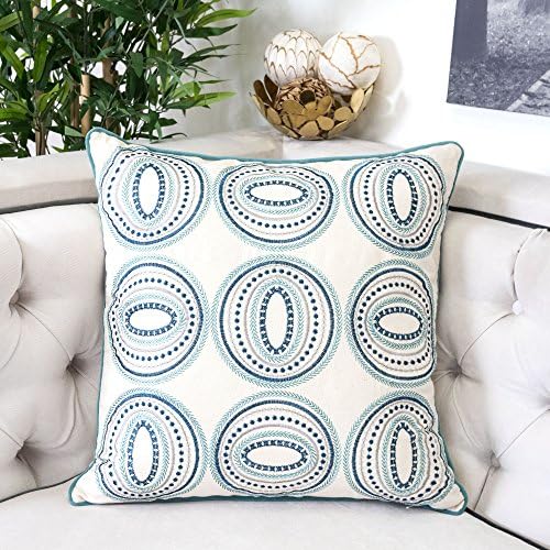 Embroidery Cotton Throw Pillow Cover,Connelly Aqua and Teal Decorative