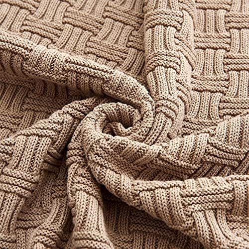 Khaki Cotton Knit Throw Blanket for Couch Sofa Bed - Home Decorative