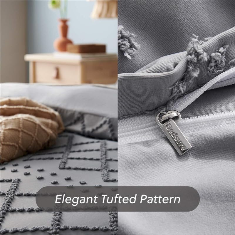 INFLAG Boho Tufted Duvet Cover, 3 Pieces Microfiber Tufted Duvet Cover