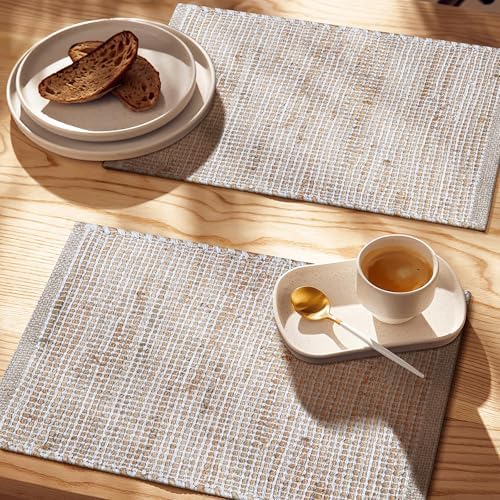 Cotton/Jute Placemats Set of 4-13x19 Inch - Natural-Ivory