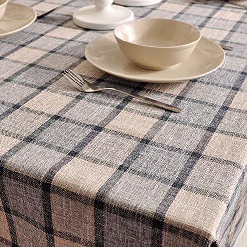 Top Estore Thick Grid Linen Cotton Rectangular Tablecloths Desk Table