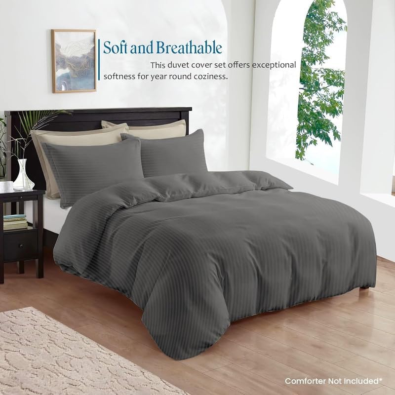 600 Thread Count Natural Cotton 3-PCs Duvet Cover Set/Quilt Cover for