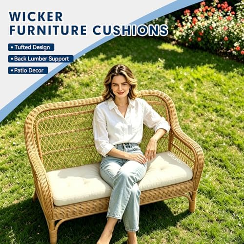 Wicker Chair Cushions 3 Piece Set, Outdoor Loveseat Wicker Cushions