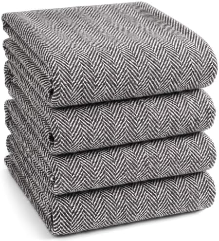 Cotton Herringbone Kitchen Towel, Set of 4 (20" x 26") Brown