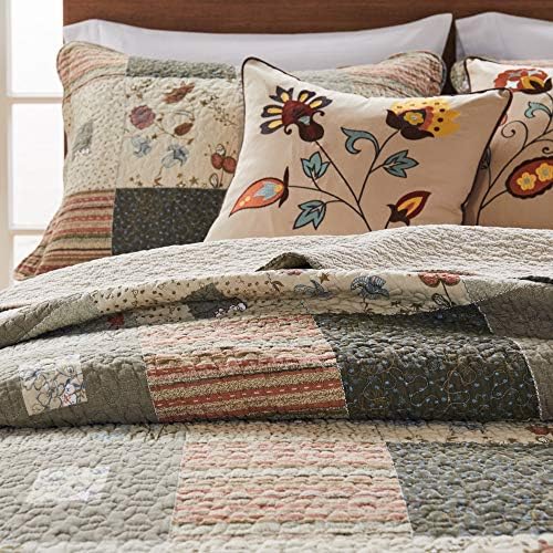 Greenland Home GL-1010GBSQ Sedona Quilt Set, 5-Piece Full/Queen, Gray